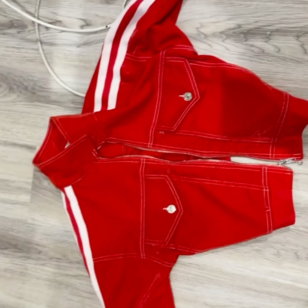 Red denim jacket